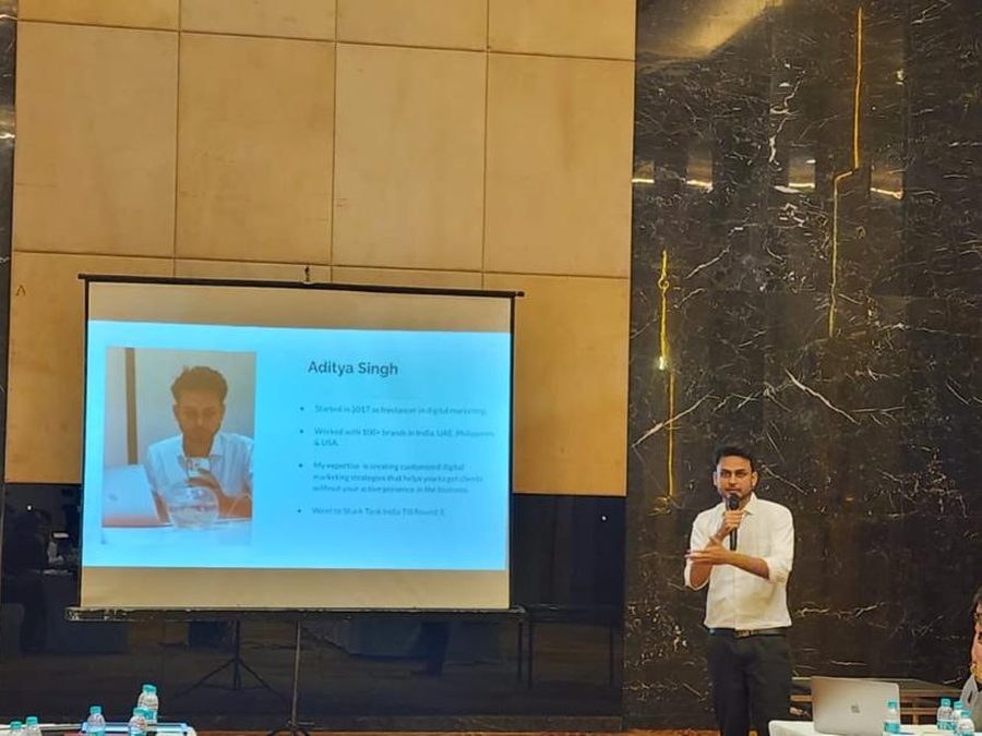 Aditya Singh presenting at a corporate training session, Dubai business event